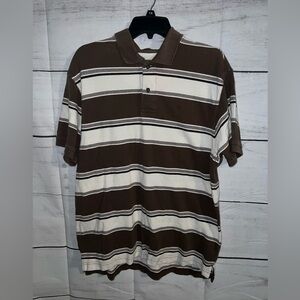 Men’s St. John’s bay brown cream striped polo size Large